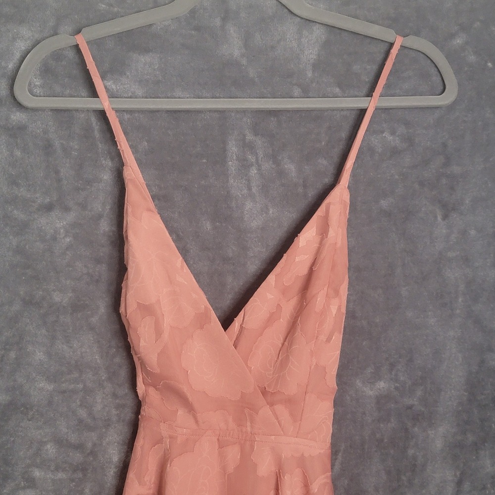 Lulus Days of Beauty Skater Dress XS Pink Burnout Floral Surplice V-Neck Mini - Picture 2 of 12